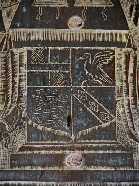Arms on the table Detail of coat of arms, fully described in the text